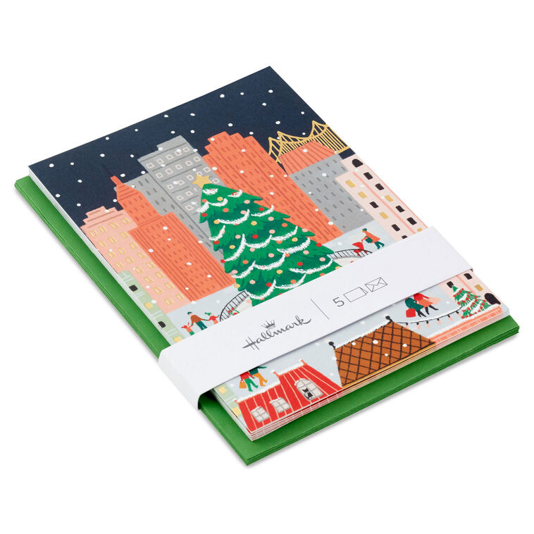 City Skating Scene Packaged Christmas Cards, Set of 5