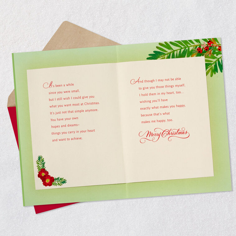 Elegant Red Floral Ornament Daughter Christmas Card Open card with envelope image number 4