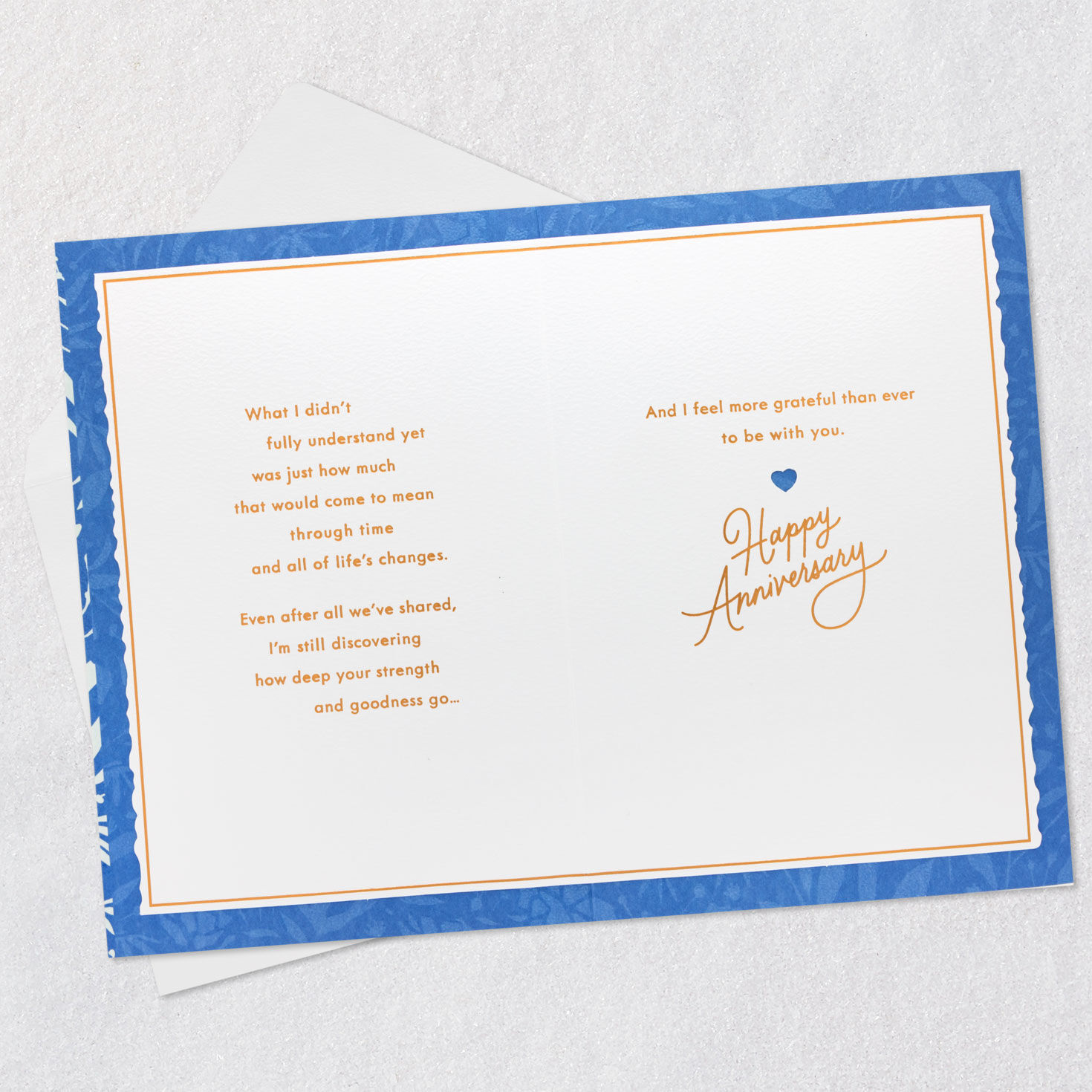 Modern Blooms in Blue Wife Anniversary Card Open card with envelope image number 4