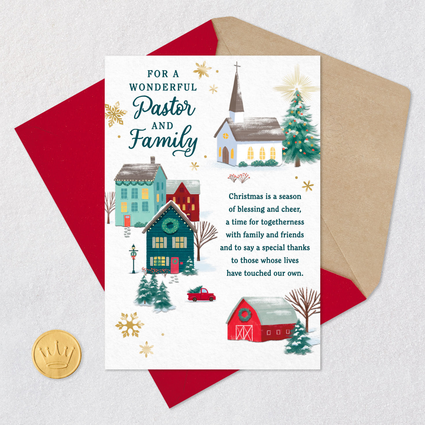 Church and Homes Religious Pastor Christmas Card Card Front with Envelope and Gold Seal image number 6