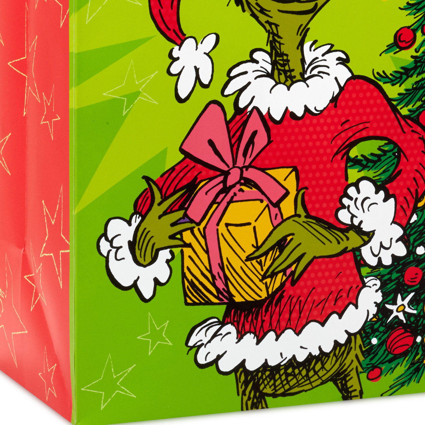 Grinch With Present Large Christmas Gift Bag Base/Side Detail image number 5