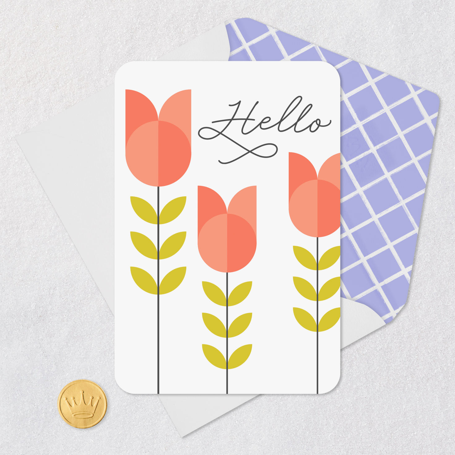 Tulips Hello Thinking You Card Card Front with Envelope and Gold Seal image number 5