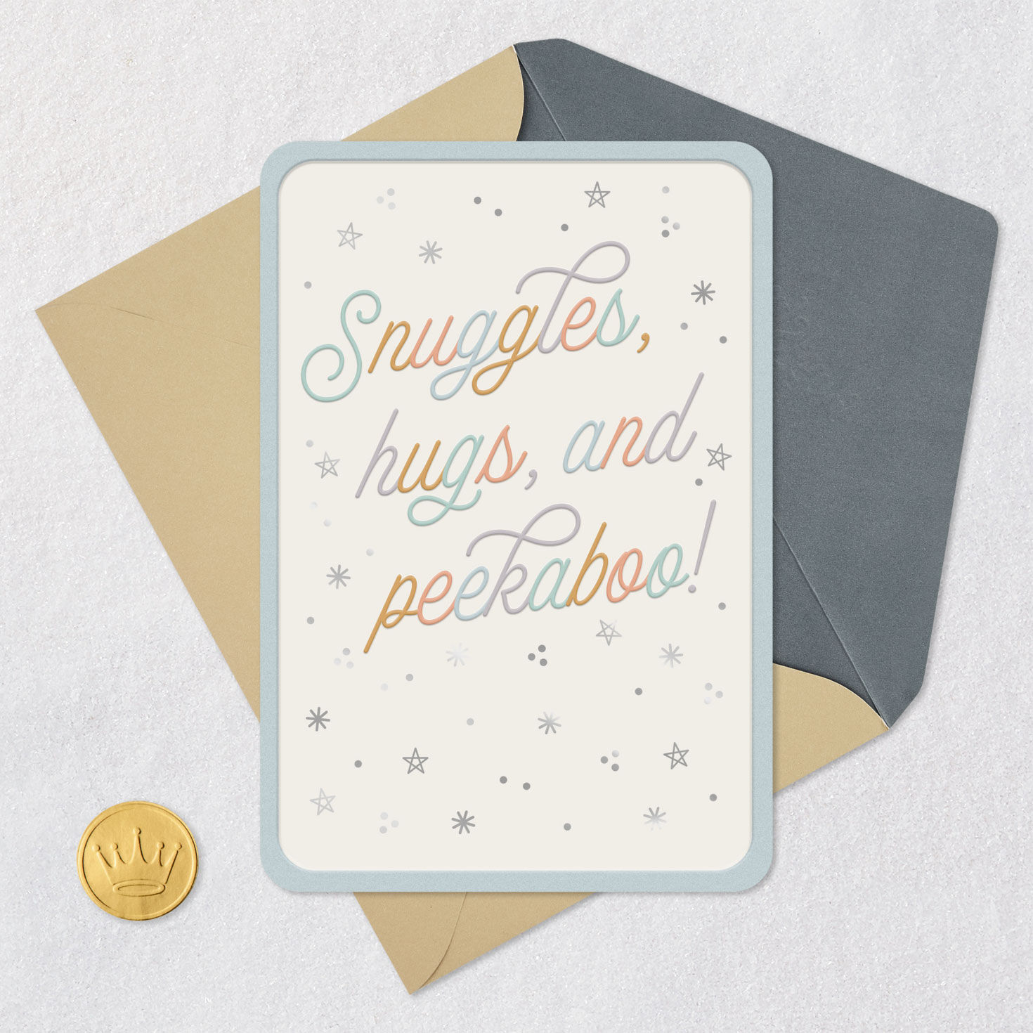 Colorful Script and Stars Religious Baby Shower Card Card Front with Envelope and Gold Seal image number 6