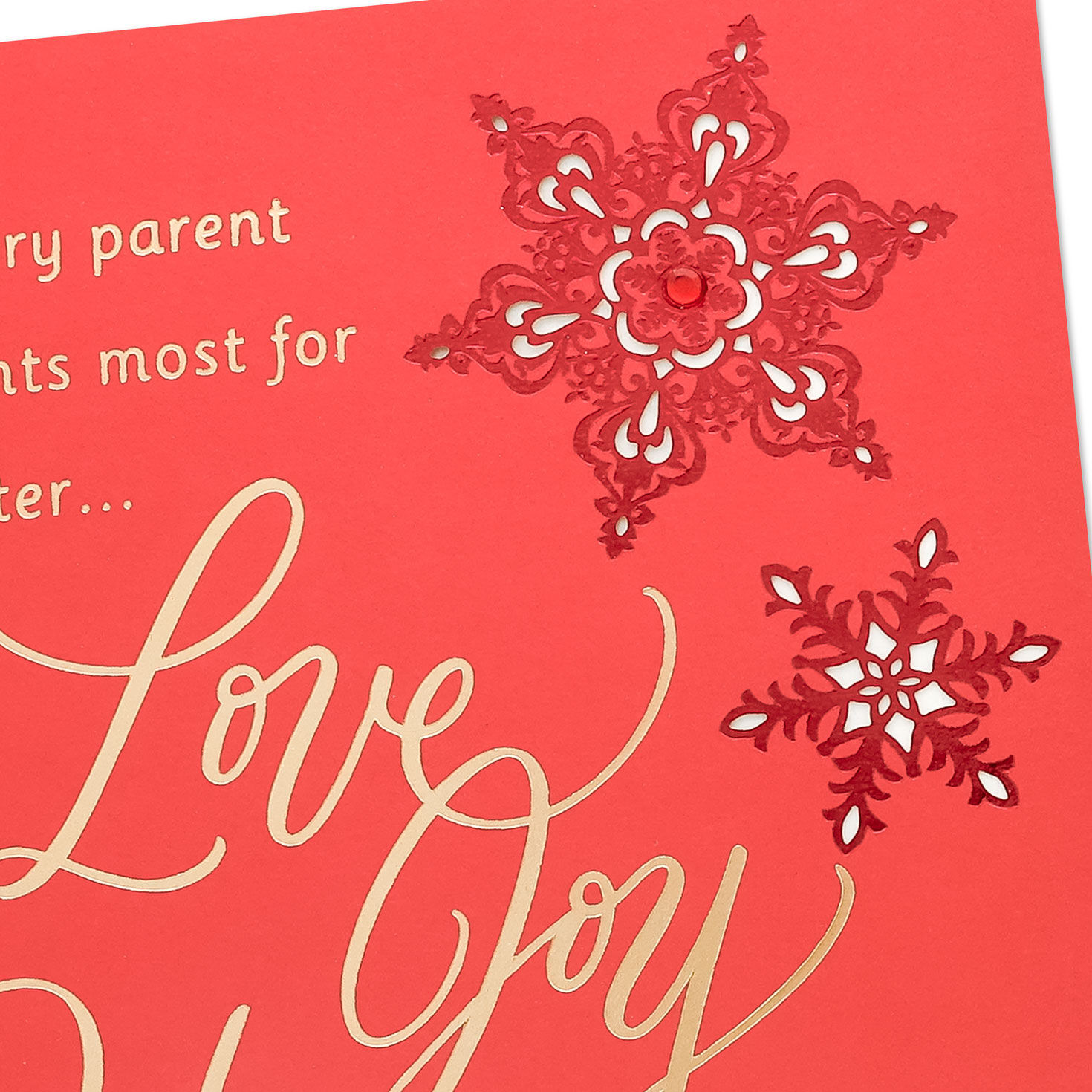 Snowflake on Red Christmas Card for Daughter and Son-in-Law Card Front Detail image number 4