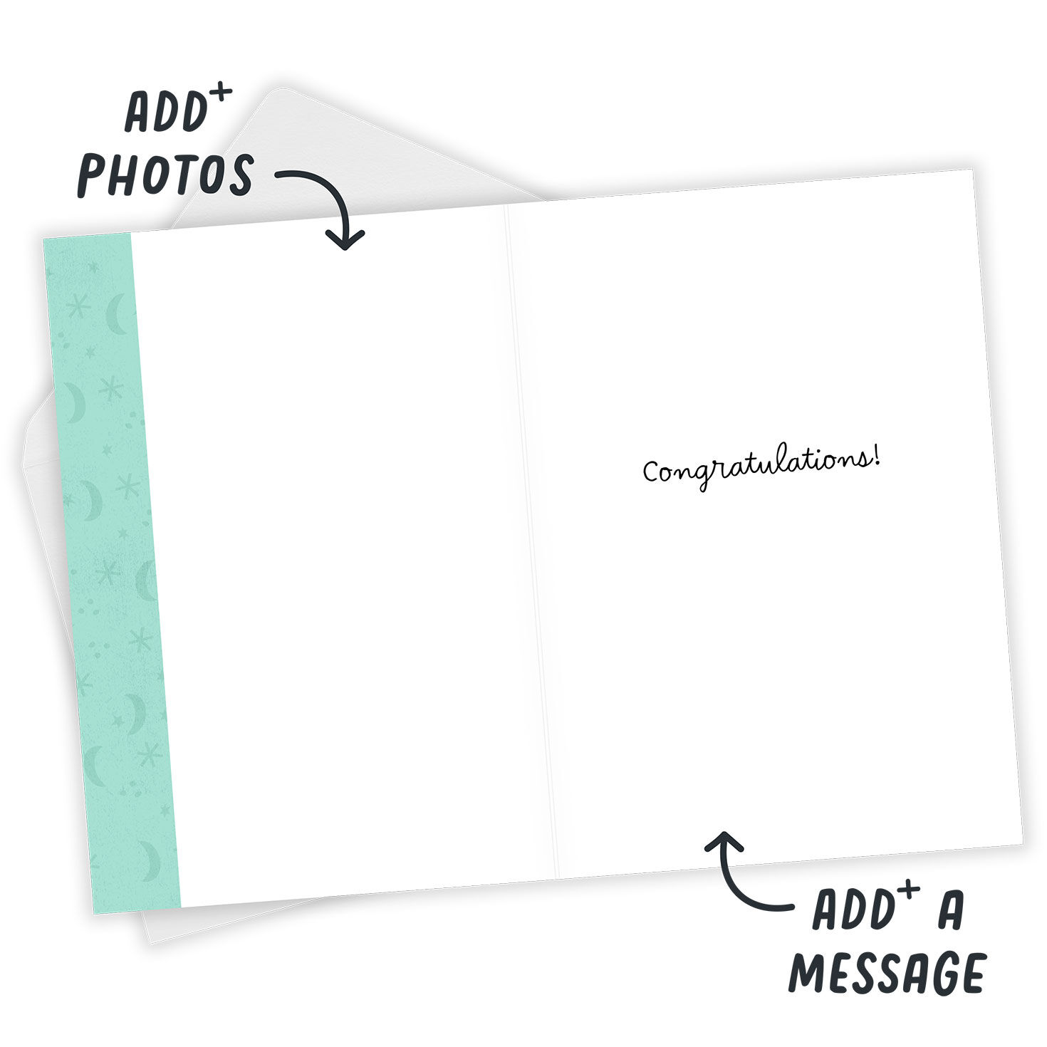 Personalized Moon and Stars on Teal New Baby Card  image number 3