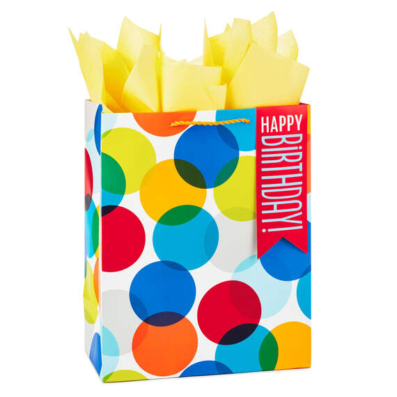 13" Happy Birthday Dots Large Gift Bag With Tissue Paper