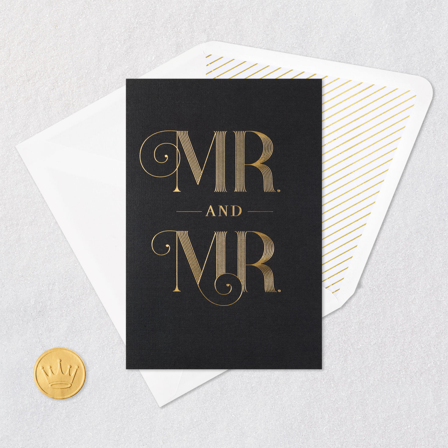 Black and Gold Gay Wedding Card Card Front with Envelope and Gold Seal image number 6