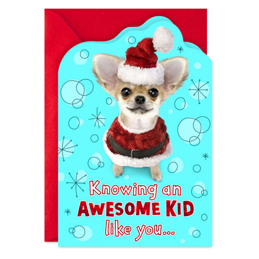 Chihuahua in Santa Outfit Christmas Card for Kids, 
