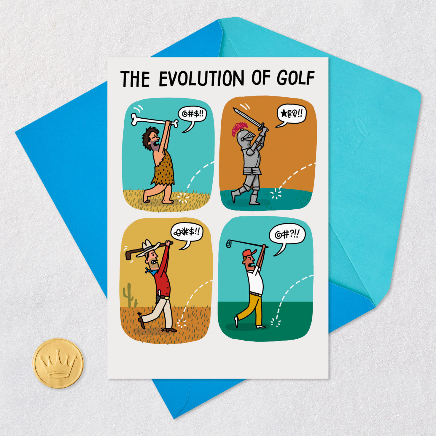 Cartoon Golfers Father's Day Card Card Front with Envelope and Gold Seal image number 5