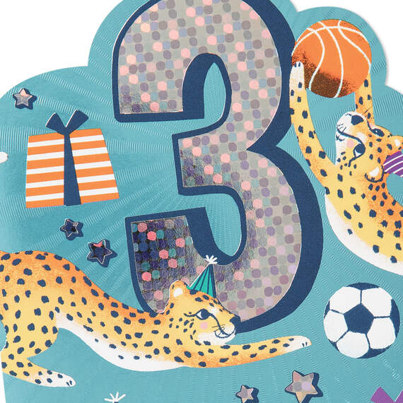 Yippee, You're 3 Sporty Cheetahs 3rd Birthday Card, , large image number 4