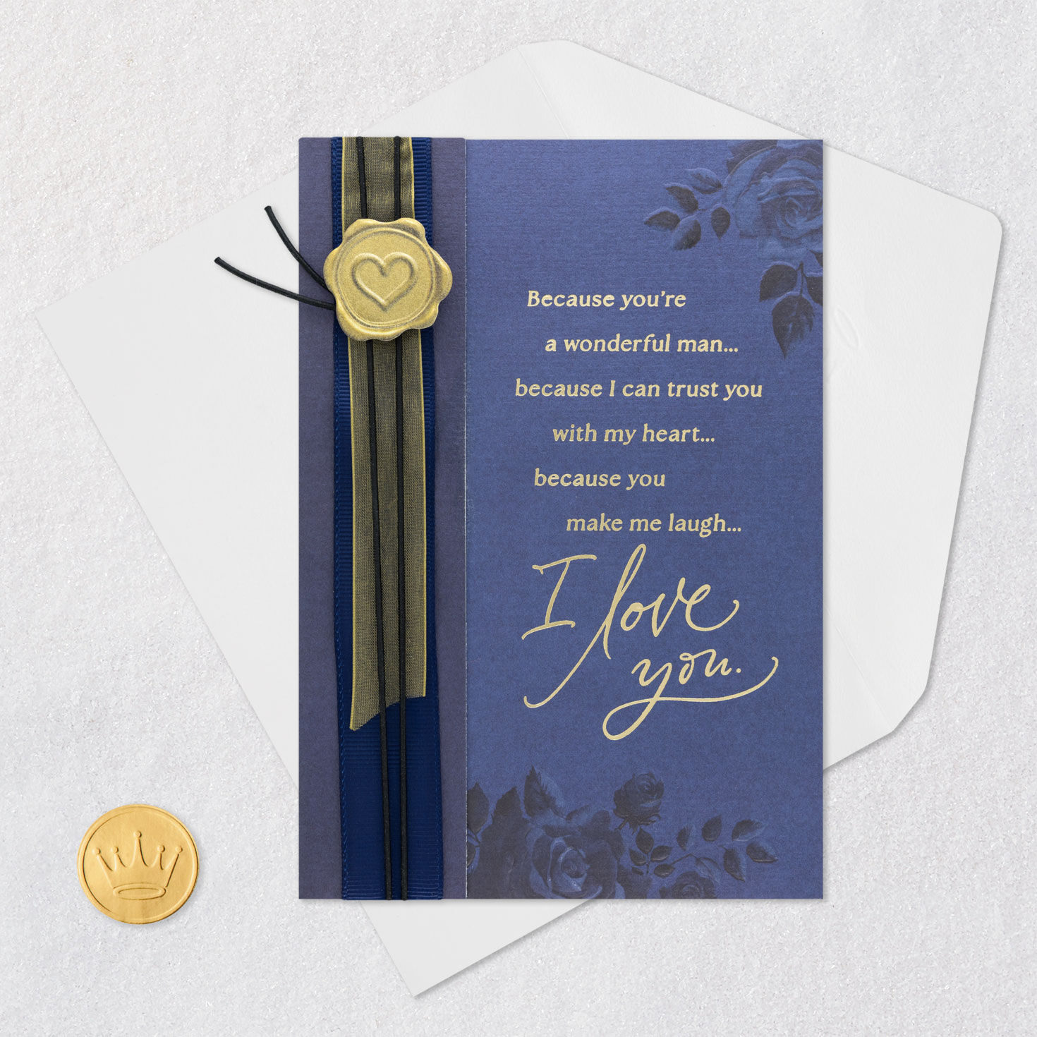 Wax Seal Heart on Blue Valentines Day Card for Man Card Front with Envelope and Gold Seal image number 6