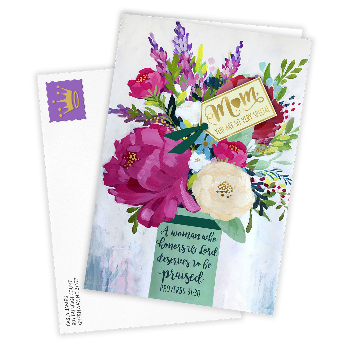 Flowers in Vase Personalized Mother's Day Card Card Front with Envelope image number 2