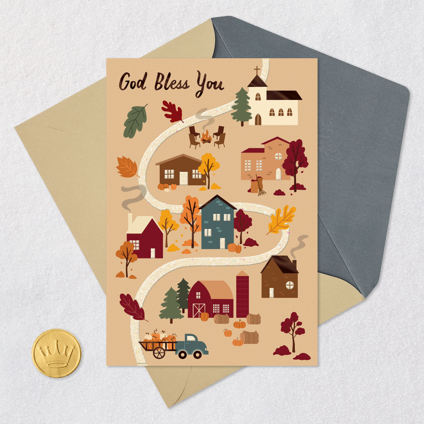 Village and Road Religious Thanksgiving Card Card Front Detail image number 6