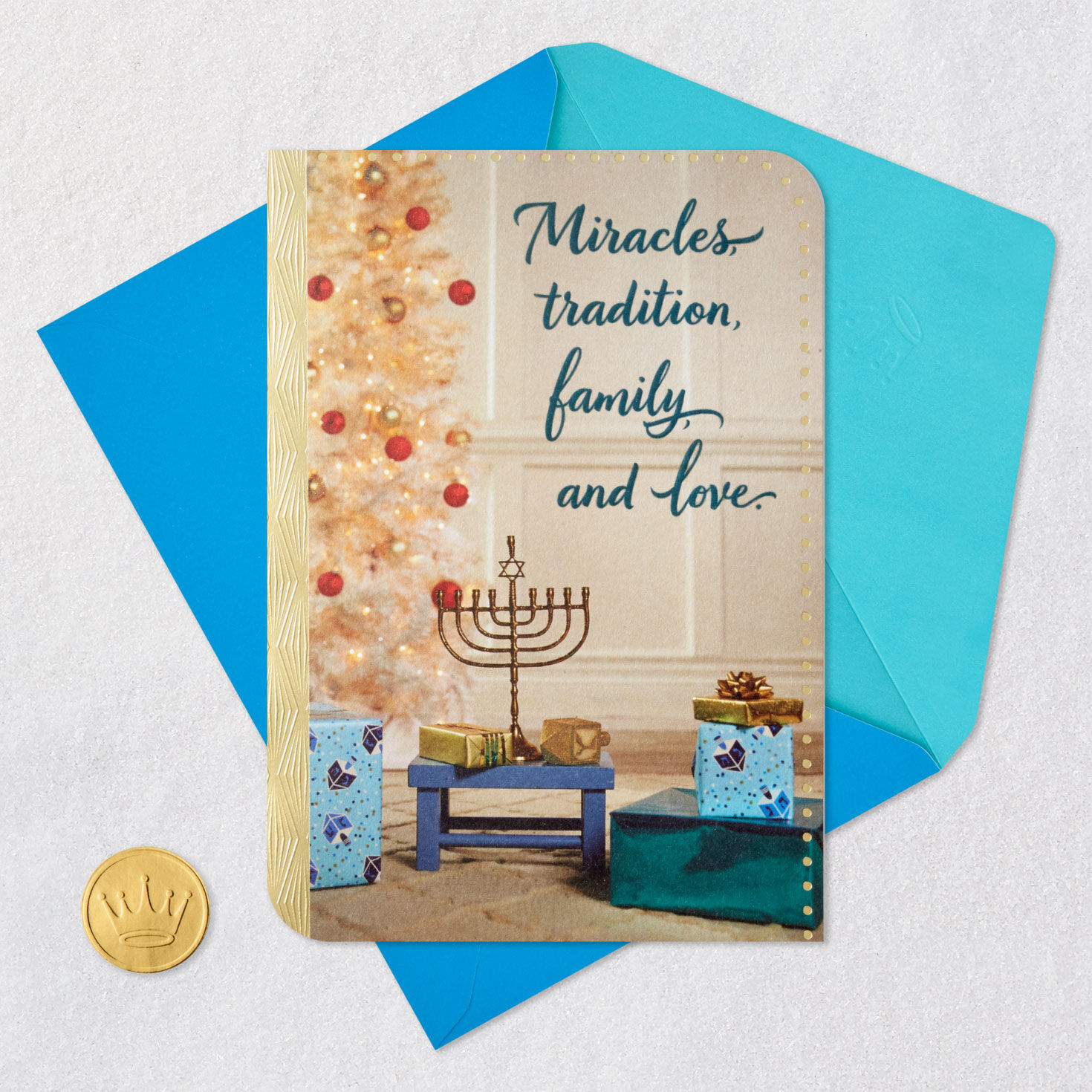 Miracles, Tradition, Family and Love Christmas Hanukkah Card, , large image number 5