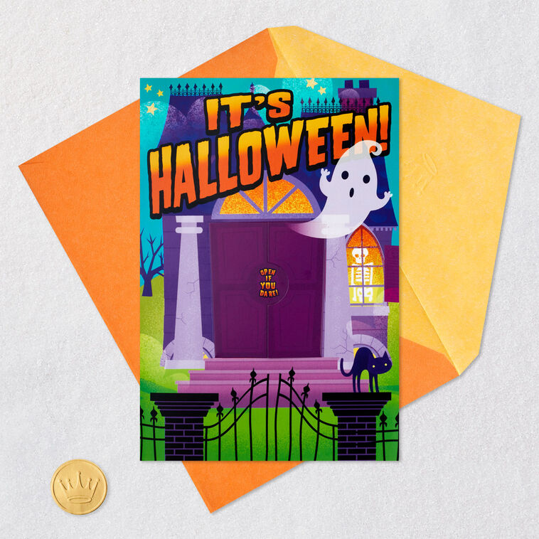 Haunted House Funny Halloween Pop-Up Card With Music Card Front with Envelope and Gold Seal image number 7