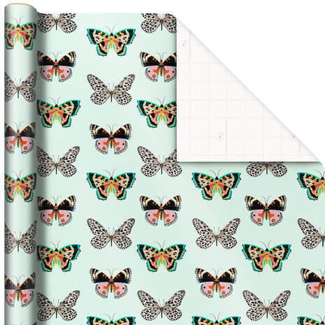 Butterflies on Mint Wrapping Paper, 20 sq. ft., , large