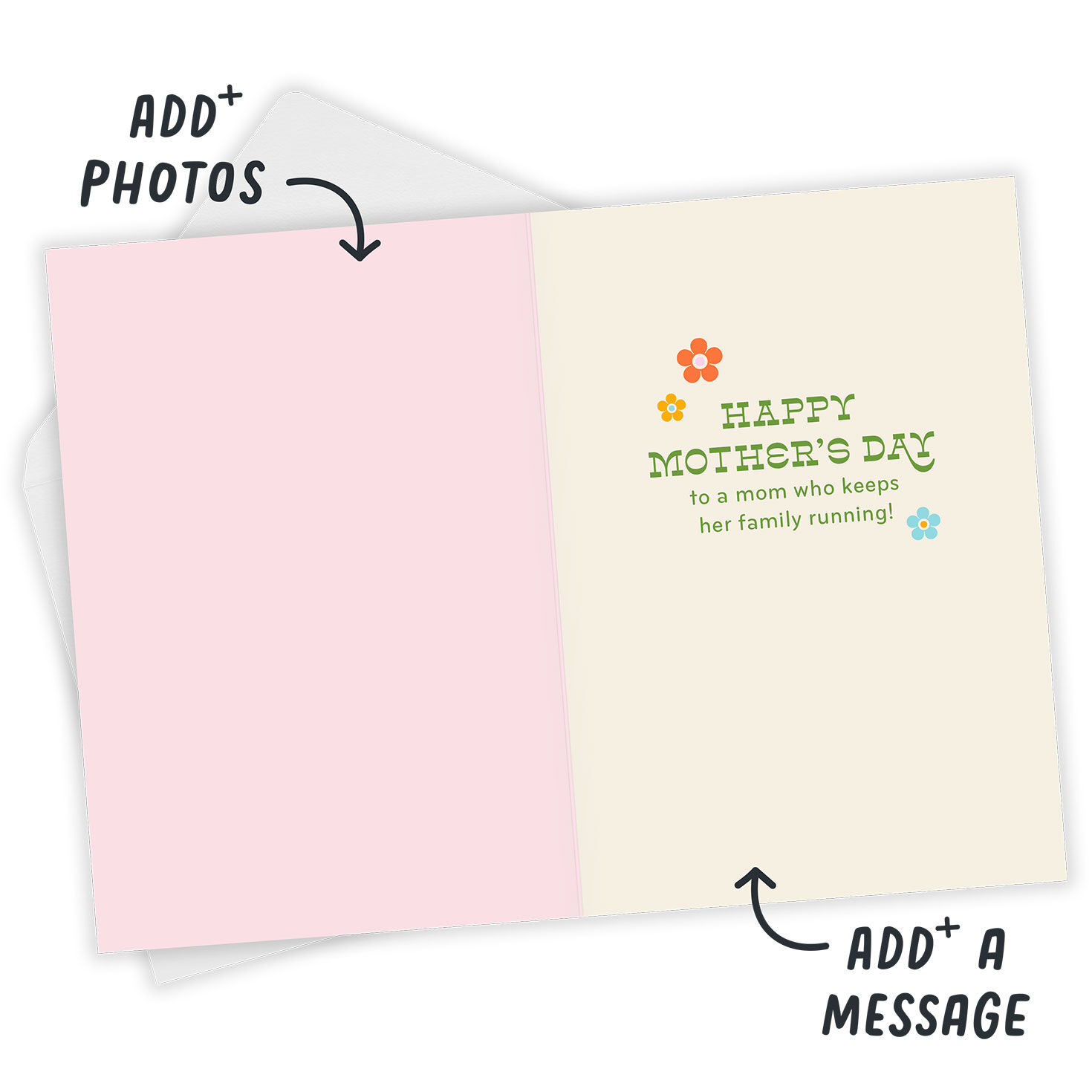 Retro Letters Flowers Personalized Mother's Day Card Open Card with Envelope indicating personalization image number 3