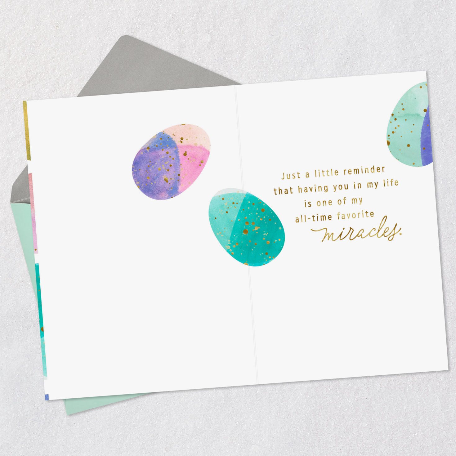 Gold Speckled Painted Eggs Easter Card for Son Open card with envelope image number 3