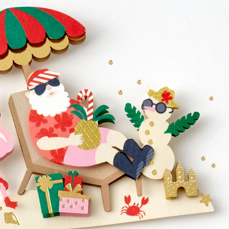 Tropical Santa with Flamingo Christmas Card Card Front Detail image number 5