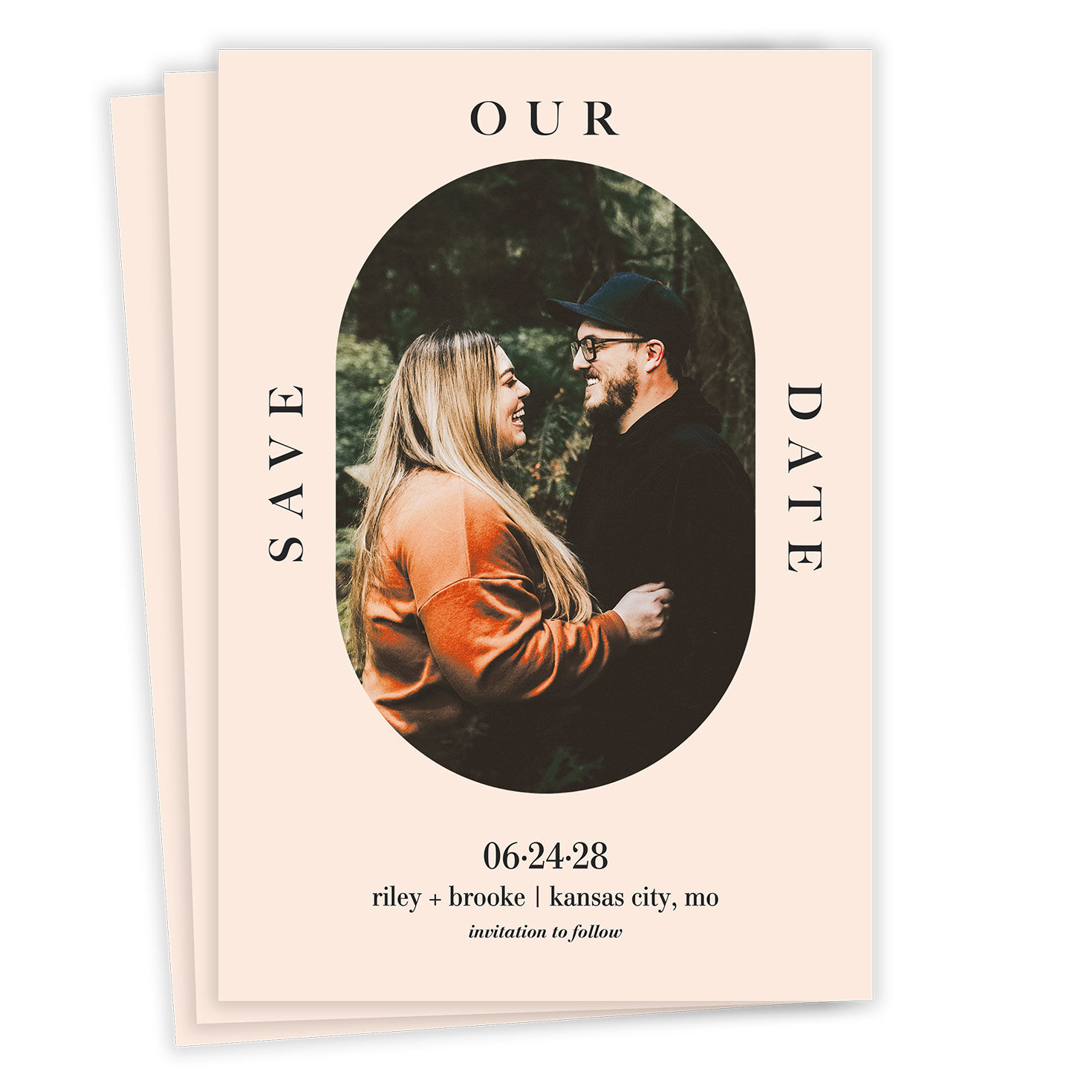 Oval Frame on Blush Pink Save the Date
