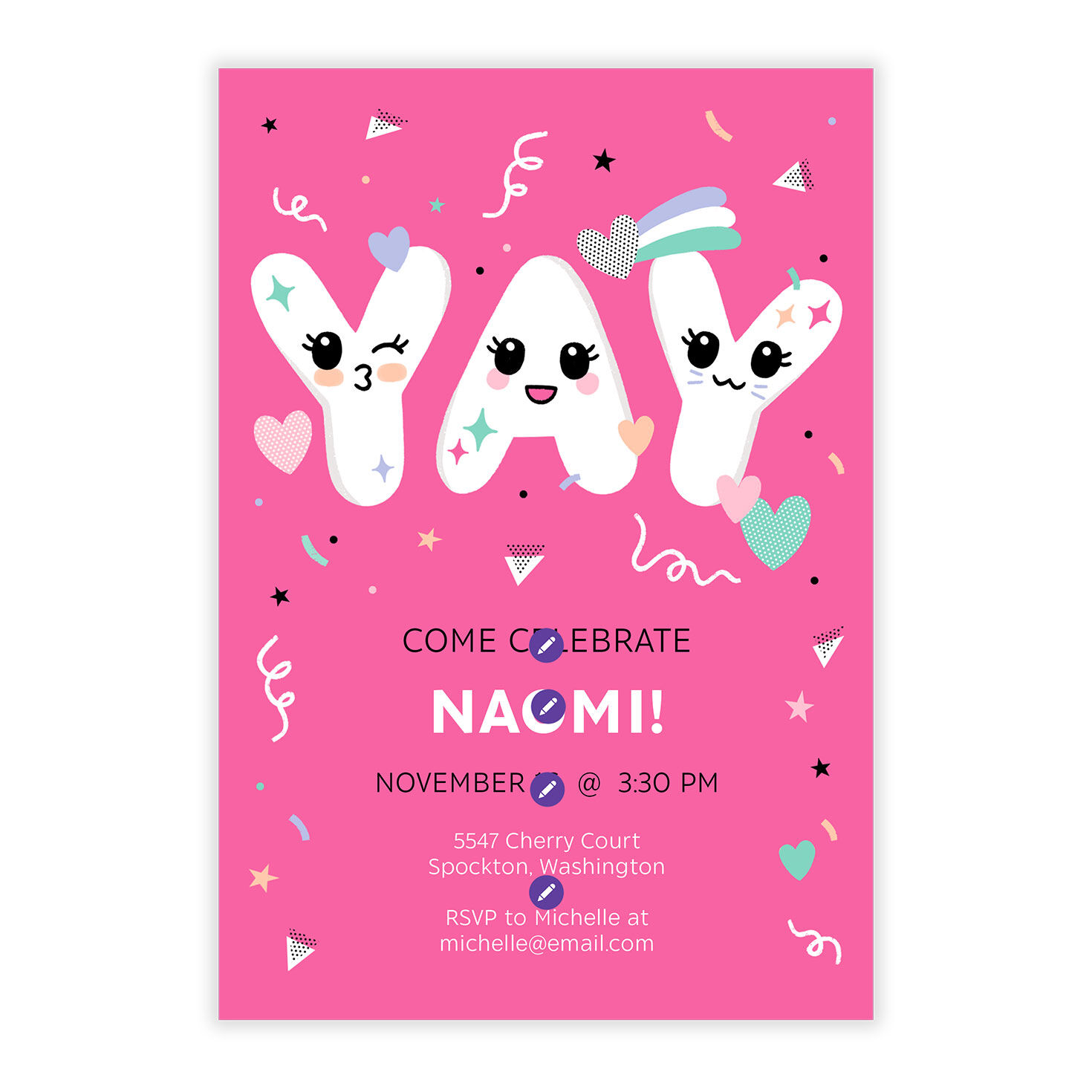 Yay With Faces Personalized Party Invitation front image number 5