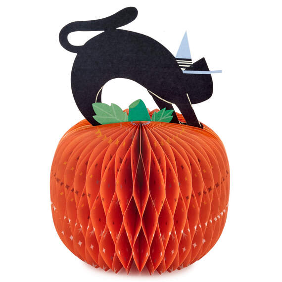Black Cat on Pumpkin Honeycomb 3D Pop-Up Halloween Card, , large image number 3