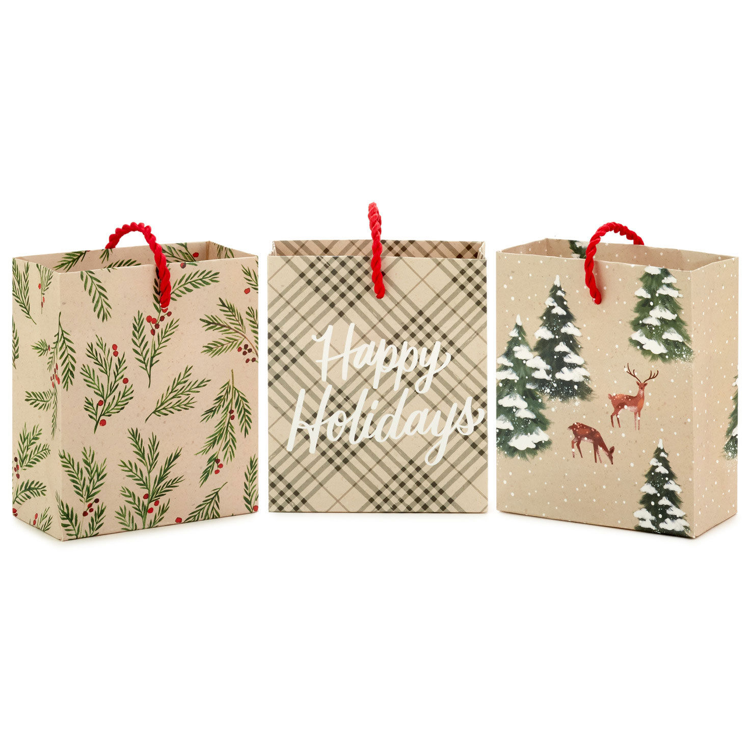 4.6" Rustic Holiday 3-Pack Assortment Gift Card Holder Mini Bags