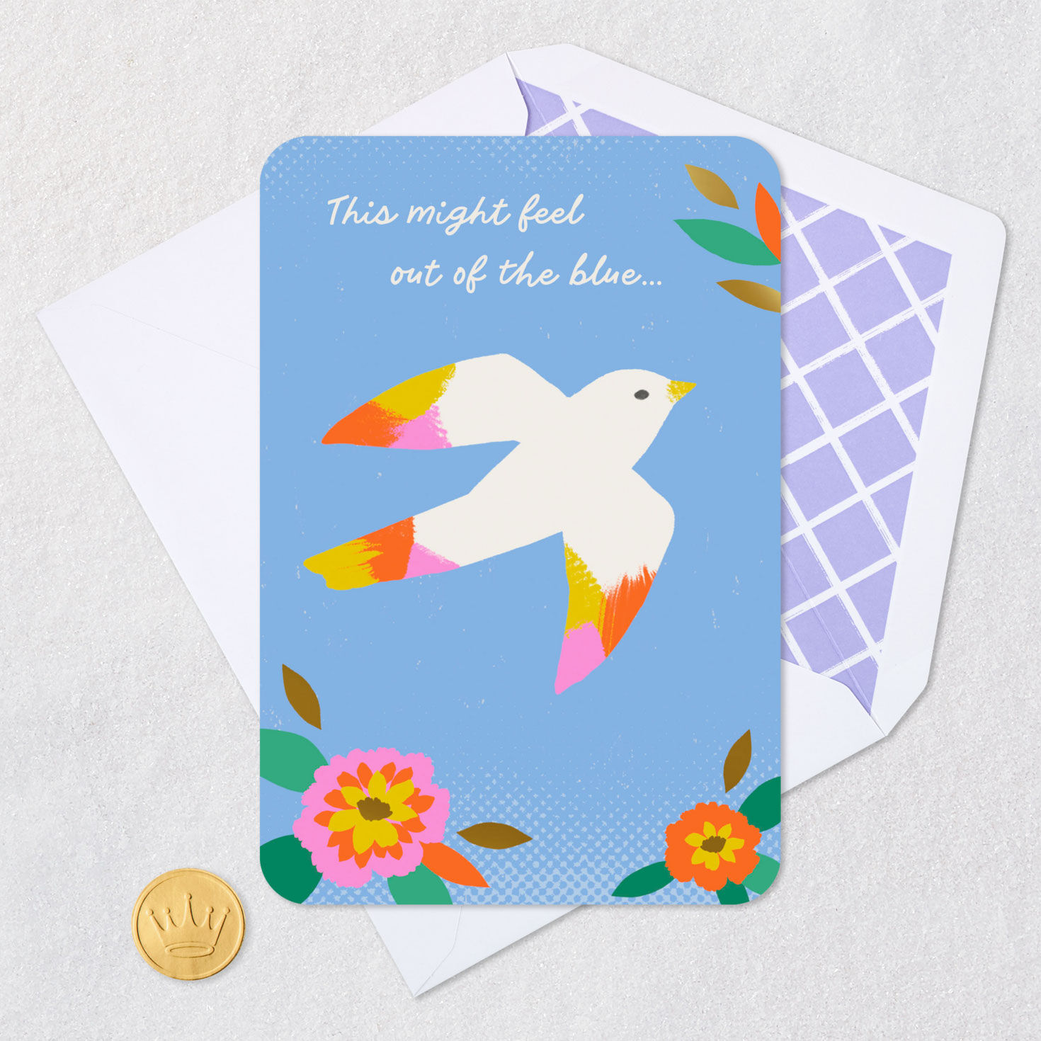 Bird and Flowers in Blue Sky Thinking of You Card Card Front Detail image number 5