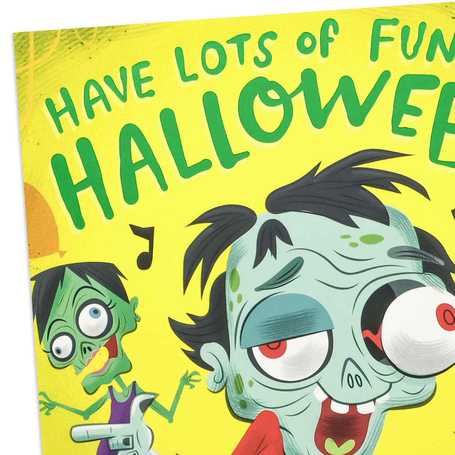 Funny Zombie on Yellow Pop-Up Halloween Card Card Front Detail image number 4