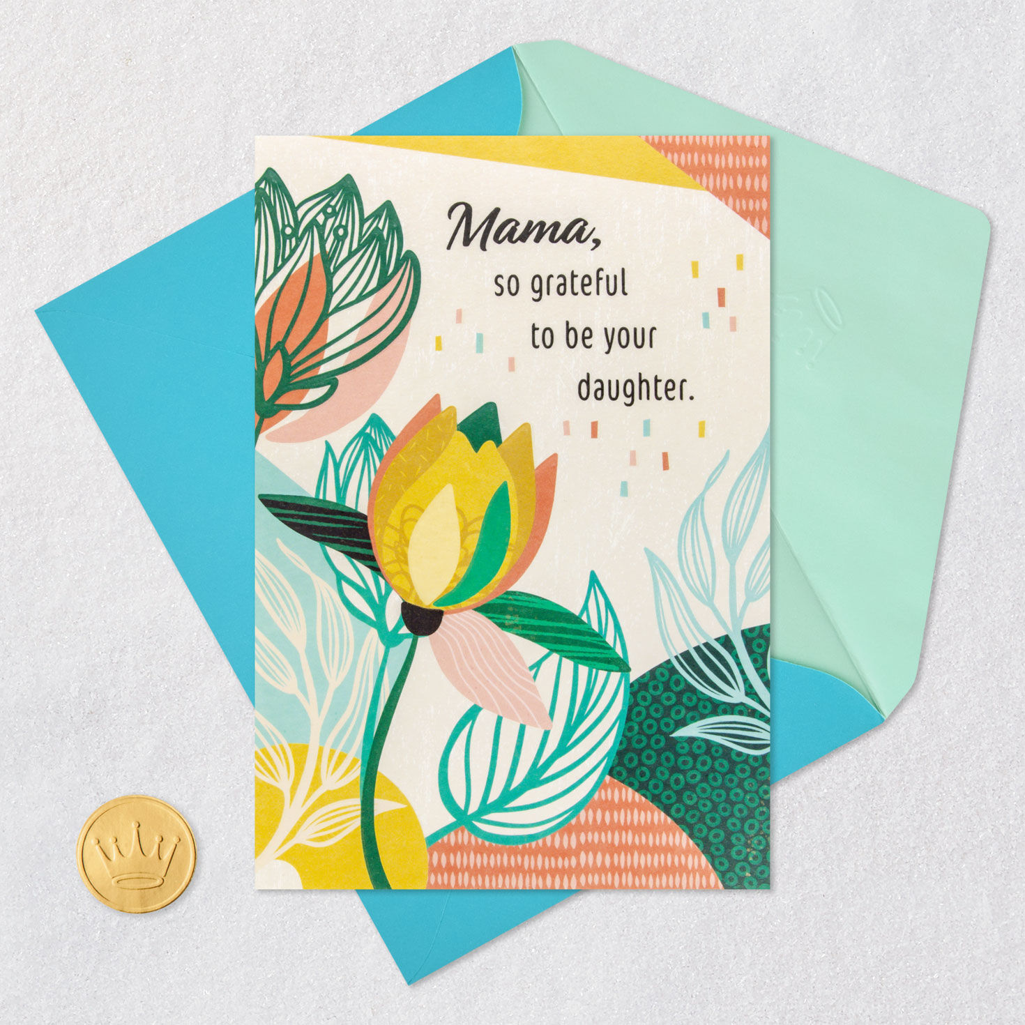 Flowers and Leaves Mama Mother's Day Card From Daughter Card Front with Envelope and Gold Seal image number 6