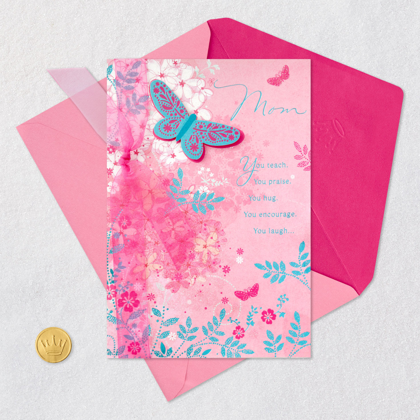 Butterfly and Flowers Mom Birthday Card Card Front Detail image number 5