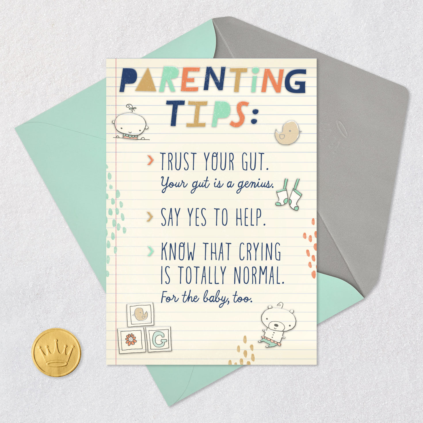 List on Notebook Paper New Baby Card for Parents Card Front with Envelope and Gold Seal image number 5