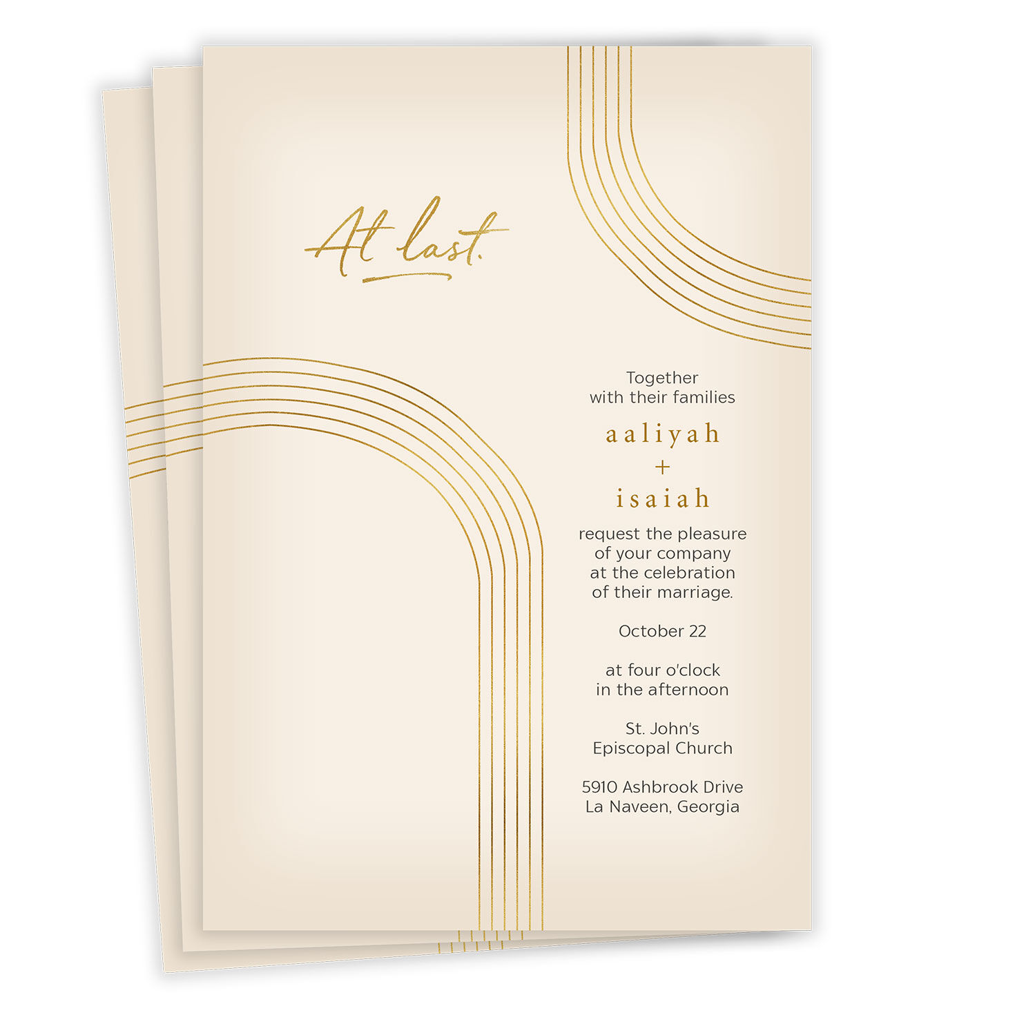 At Last Gold Arch Flat Wedding Invitation