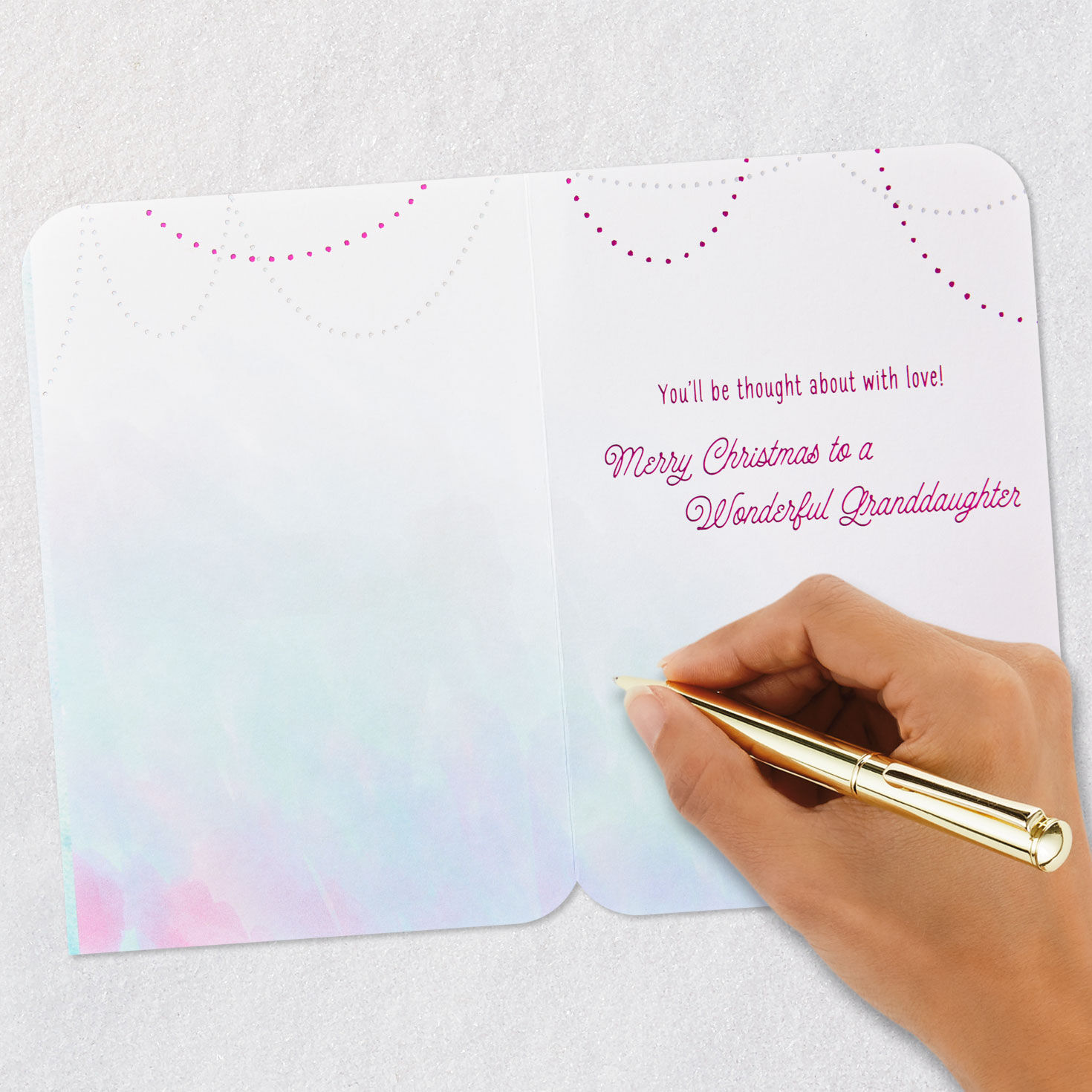 Vivid Holiday Tree Christmas Card for Granddaughter signing card image number 7