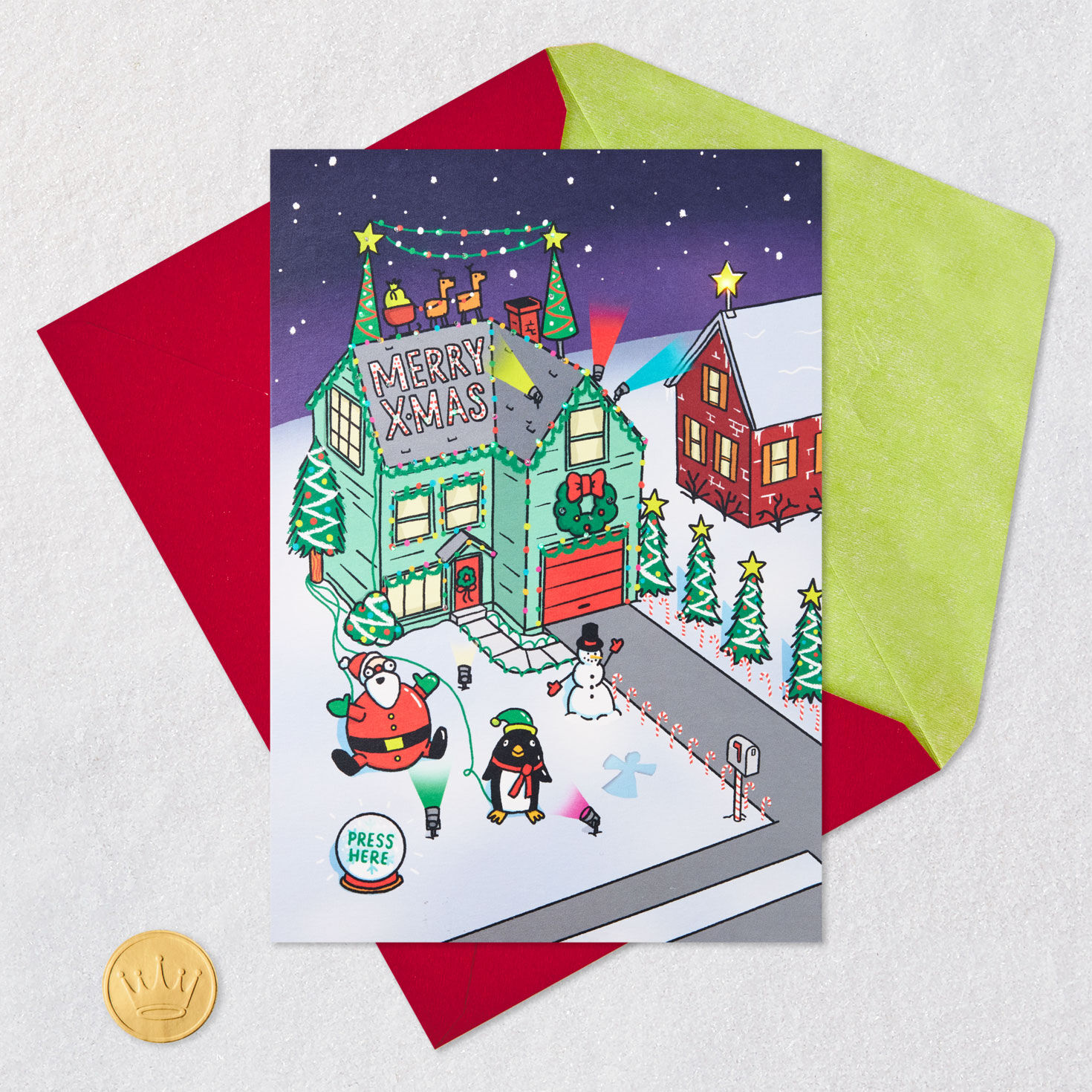 Christmas Light Show Card with Sound and Light Card Front with Envelope and Gold Seal image number 5