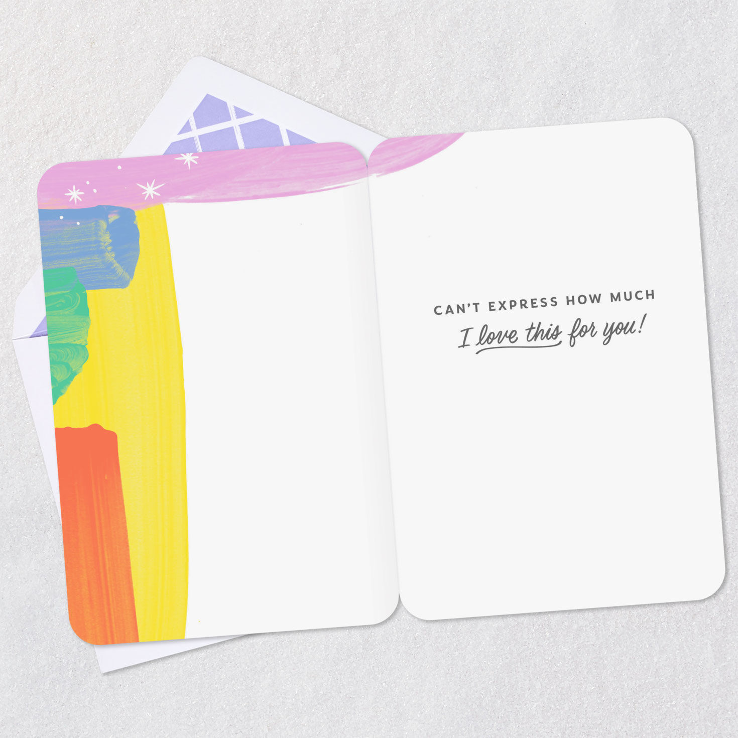 Rainbow Brushstrokes Trendy Congrats Card Open card with envelope image number 3