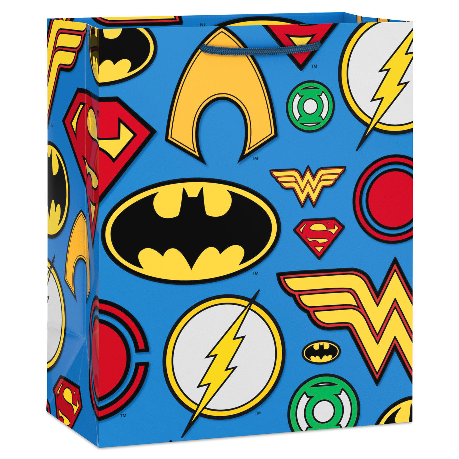 DC Comics Super Hero Logos on Blue Medium Gift Bag Front image number 1