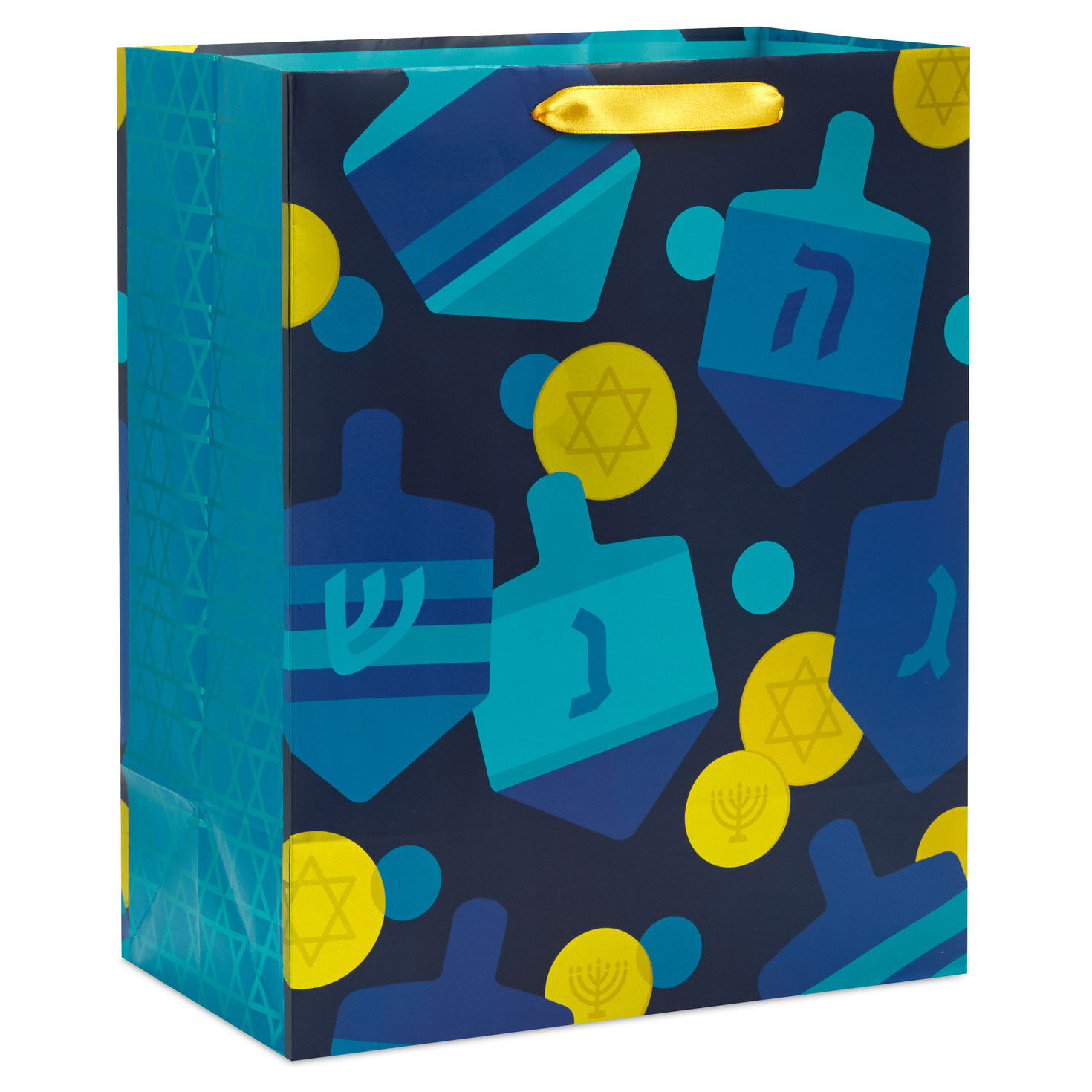 13" Dreidels and Gelt on Black Large Hanukkah Gift Bag