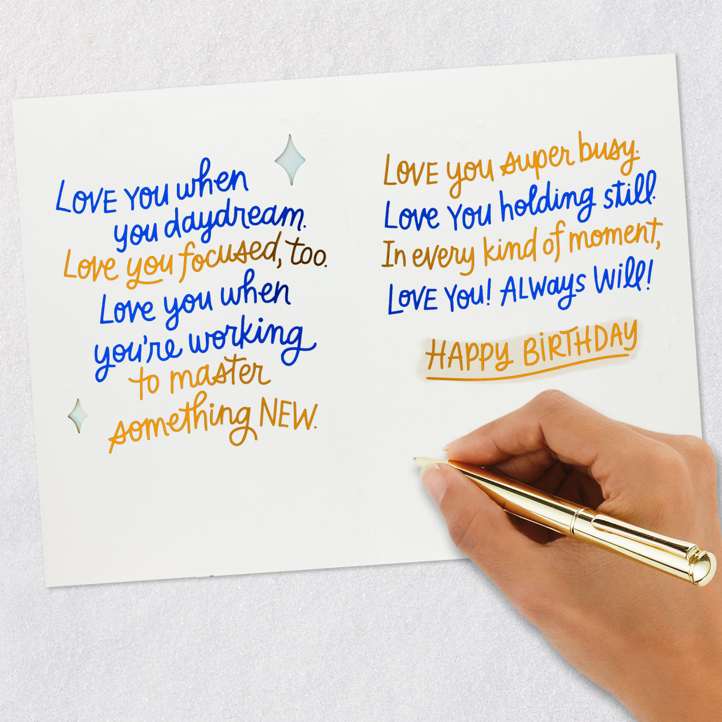 Blue and Copper Script Birthday Card for Son Signing card image number 7