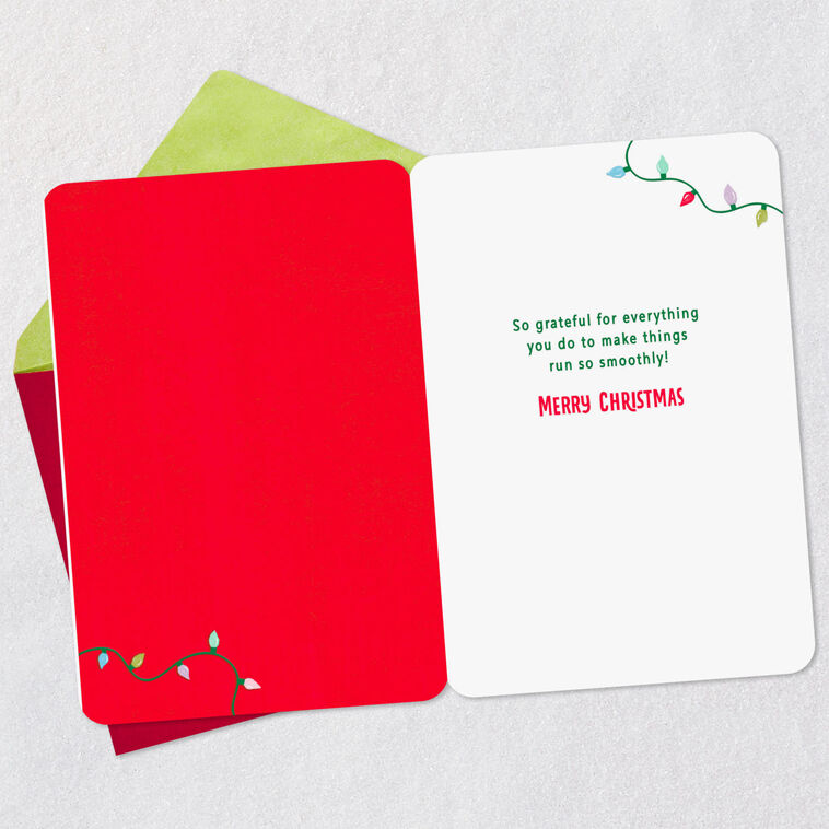 String of Lights Admin Appreciation Christmas Card Open card with envelope image number 3