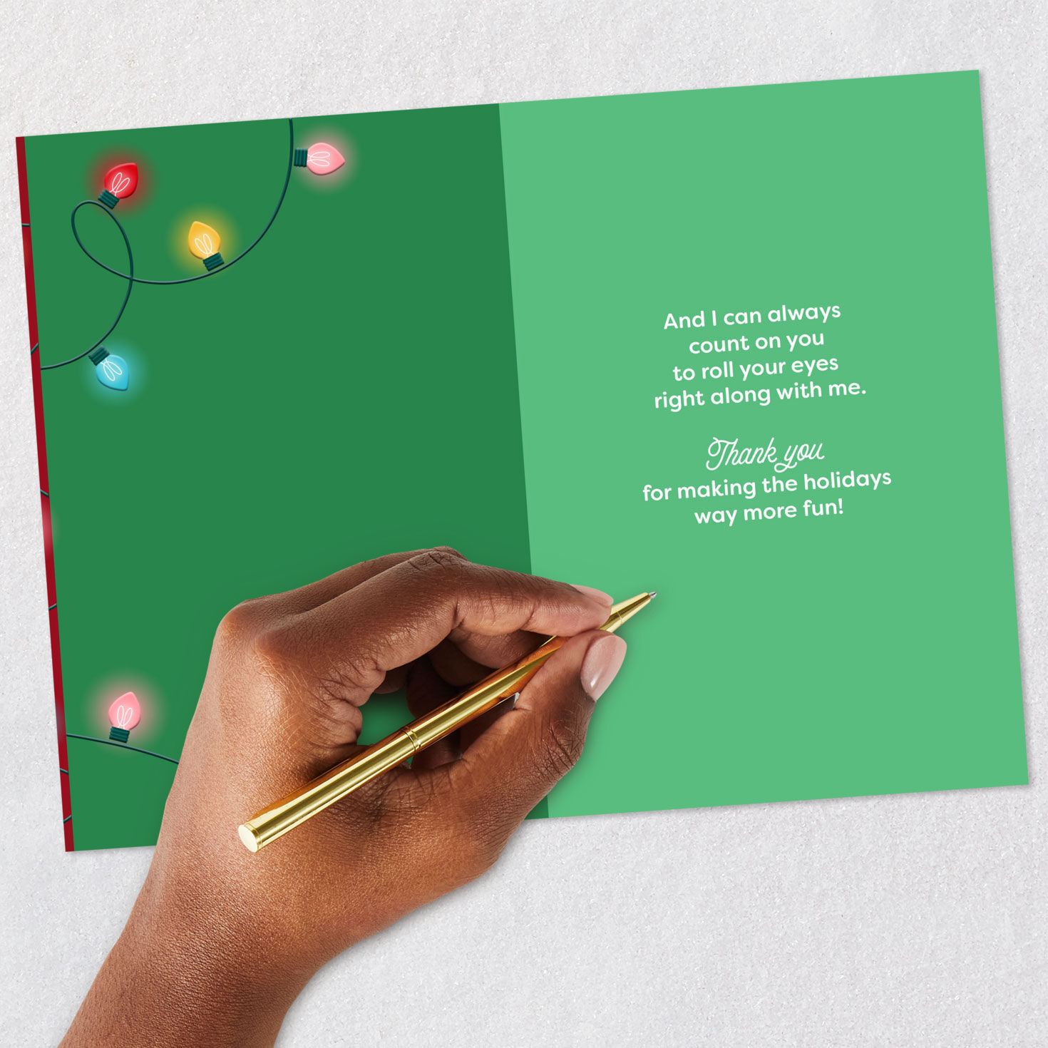 Red Card with String of Lights Brother Christmas Card Signing card image number 6