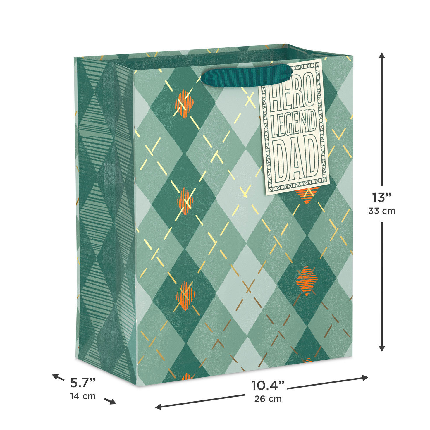 Orange and Green Argyle Large Father's Day Gift Bag measurement image number 3