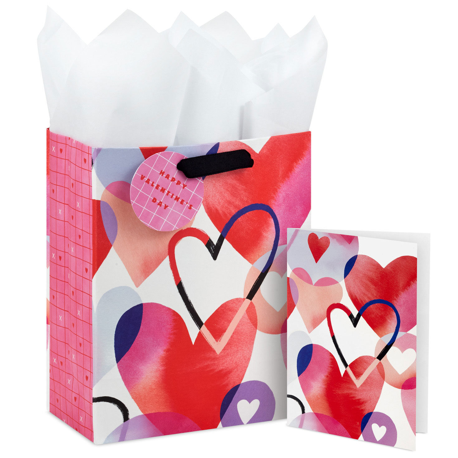 9.6" Watercolor Hearts Medium Valentine's Day Gift Bag With Card and Tissue