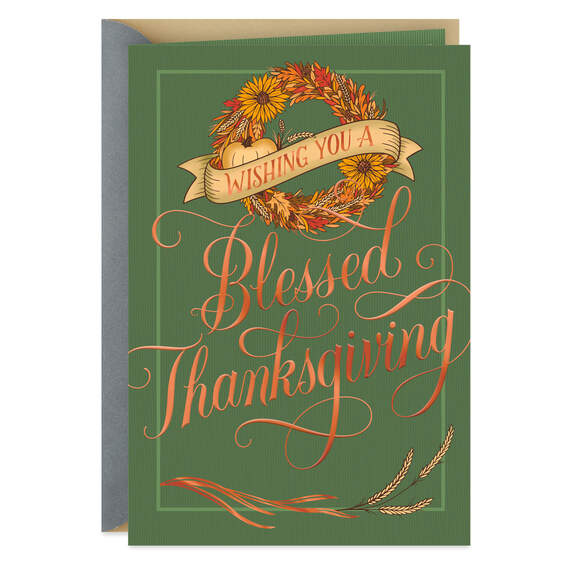 Fall Wreath Blessings Thanksgiving Card, , large image number 1