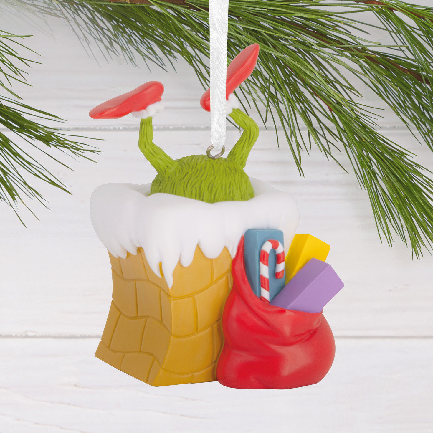 Grinch in Chimney Christmas Ornament hanging on tree image number 2