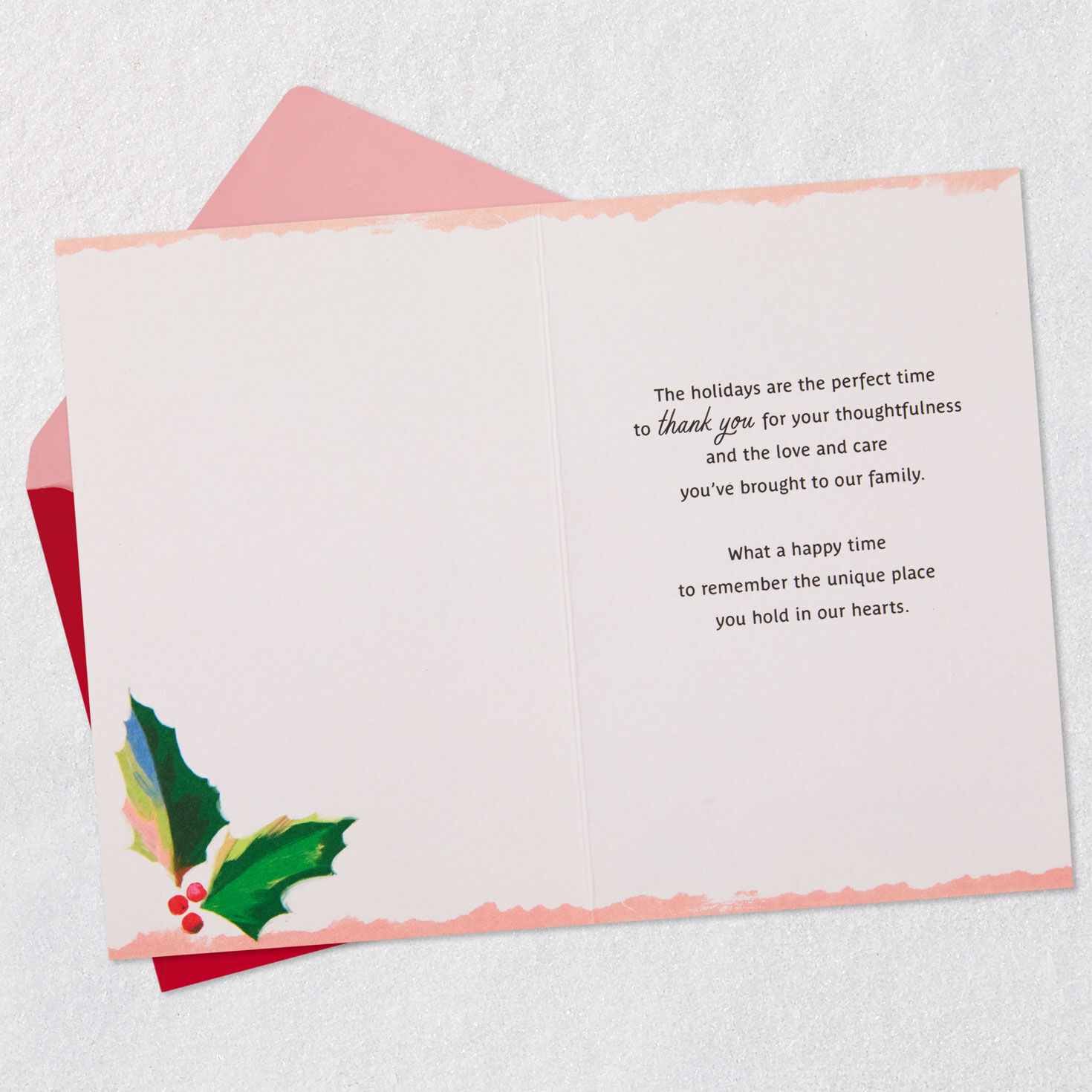 Holly Leaves Sister-in-Law Christmas Card Open card with envelope image number 3
