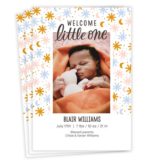 Welcome Little One Moon and Stars Birth Announcement
