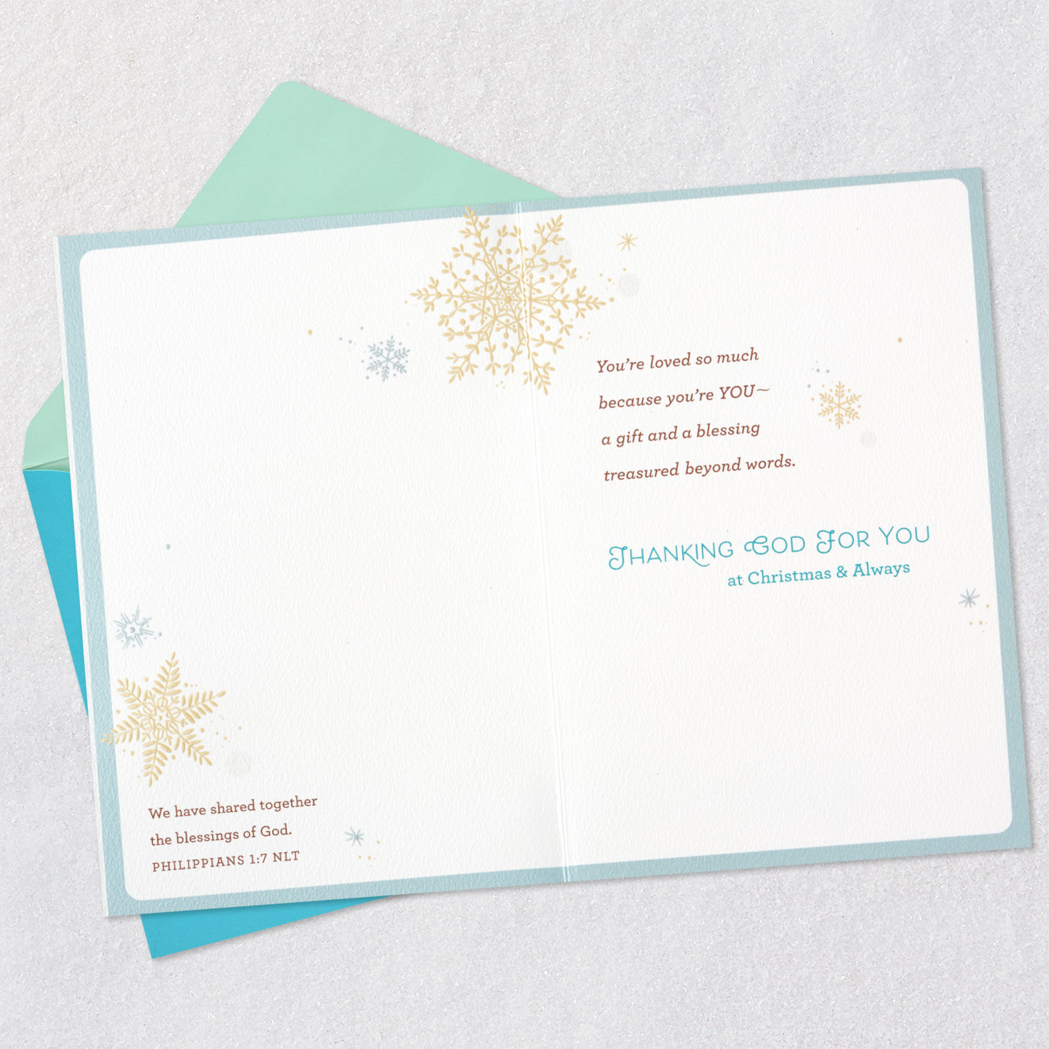 Sparkly Snowflakes Religious Christmas Card for Daughter Open card with envelope image number 4