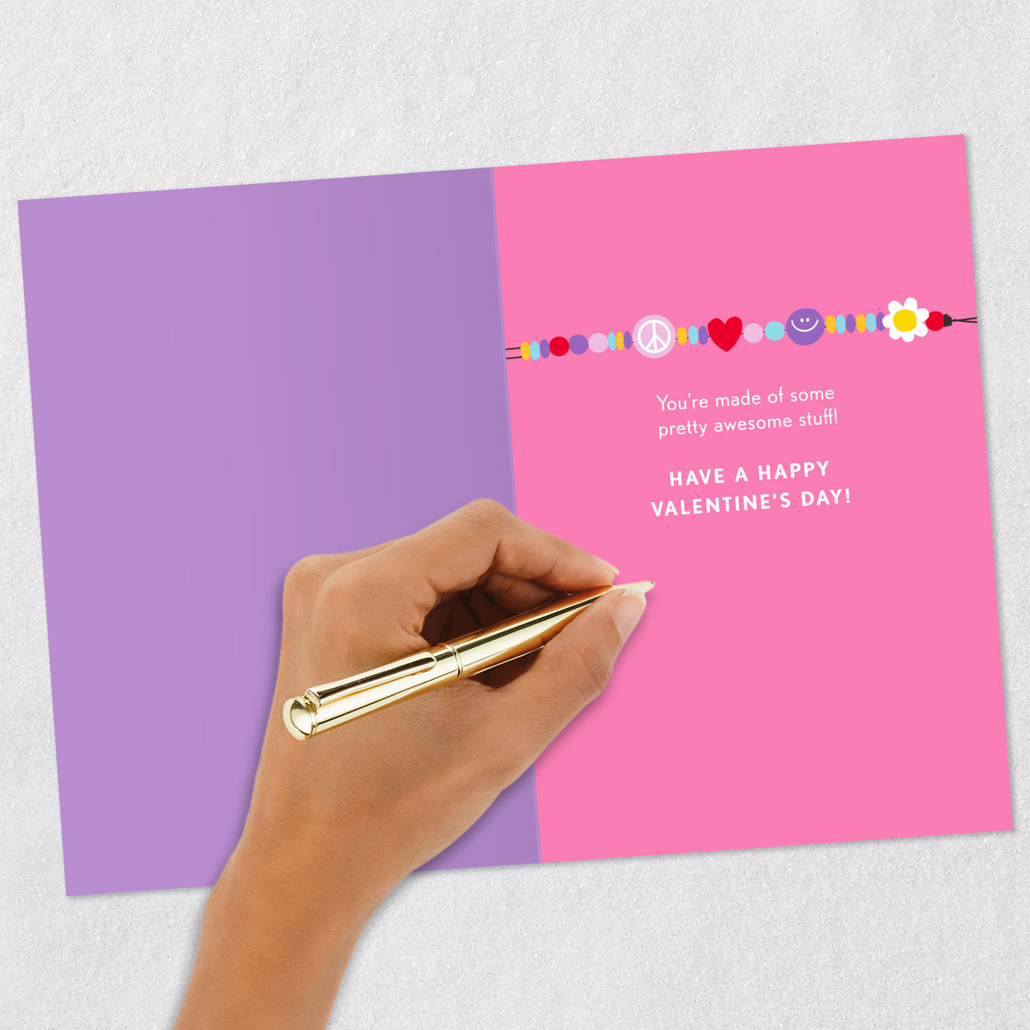 Pink and Purple Friendship Bracelets Valentine's Day Card signing card image number 6