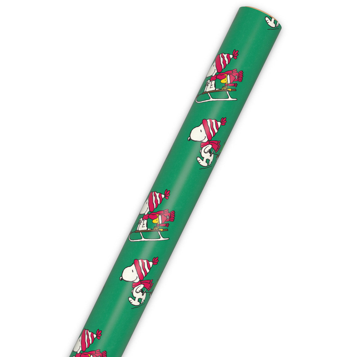 Sledding Snoopy on Green Holiday Gift Wrap Roll Wrap Tube image number 6